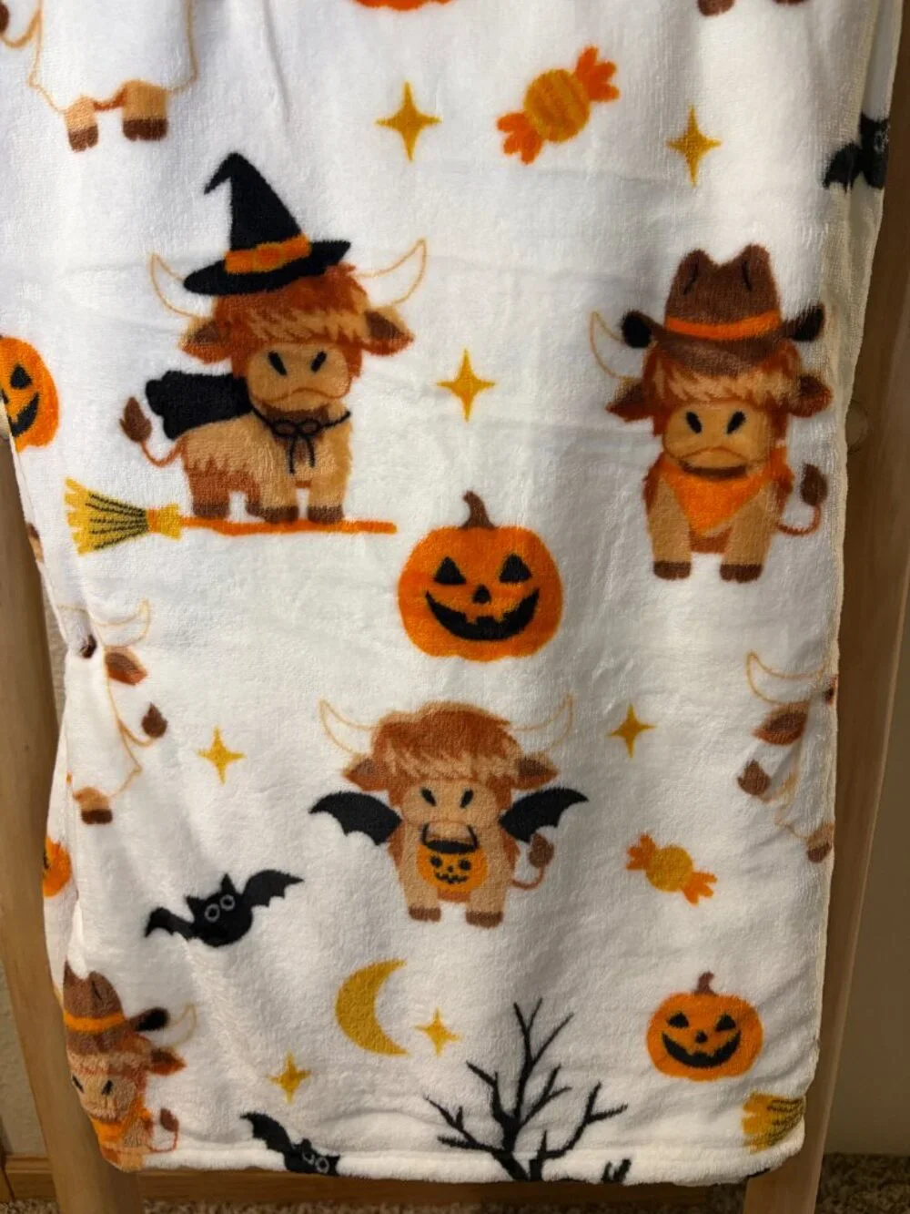 Halloween Highland Cow Ghost Bat Pumpkin Oversized Fleece Throw Blanket 60x70